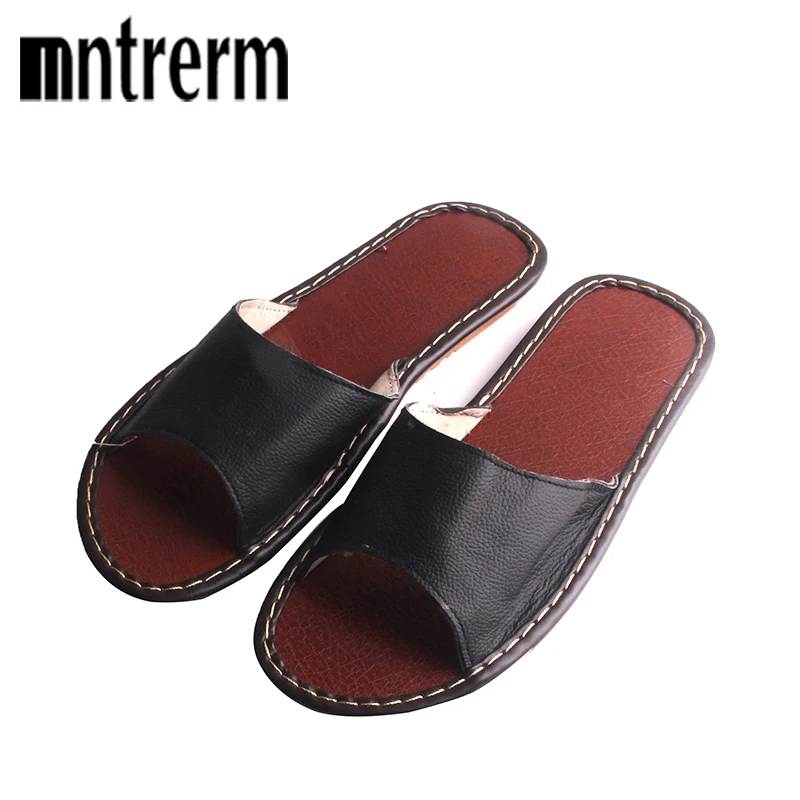 

High Quality Spring Home Slippers Couples Genuine Cow Leather Leisure Slides Lamb Wool Cow Muscle Women Indoor Floor Slippers