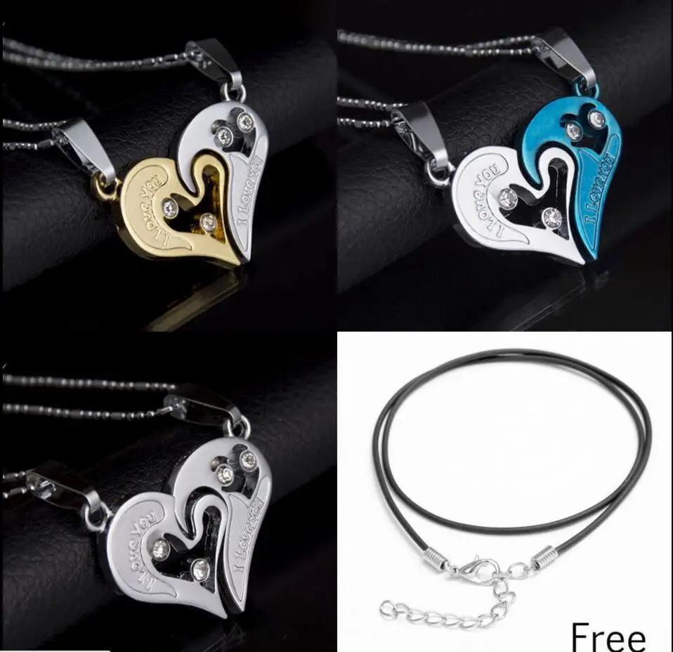 Fashion Heart-shape "I Love You" Stainless Steel Couple Lovers Half Heart Pendant Necklace Puzzle pendant necklace(One Pair) |