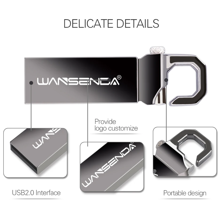 USB флеш-накопитель Wansenda из нержавеющей стали, флеш-накопитель на 32 ГБ, 64 ГБ, флеш-накопитель на 8 ГБ, 16 ГБ, флеш-накопитель USB 2,0, карта памяти, u-диск