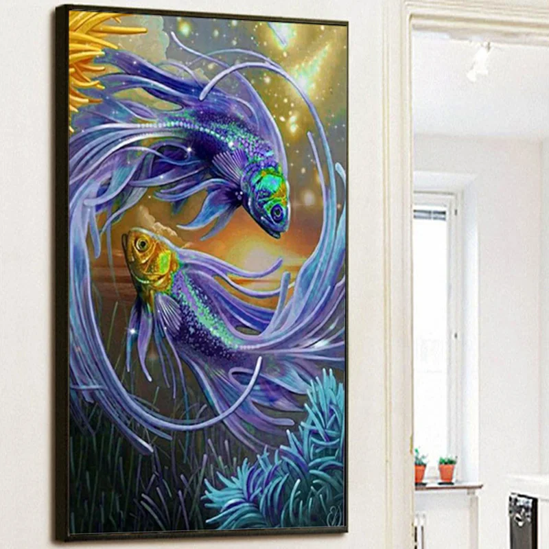 % 30*50 см DIY Алмазная вышивка Круглый Алмаз океанская рыба пейзаж 5D алмазная