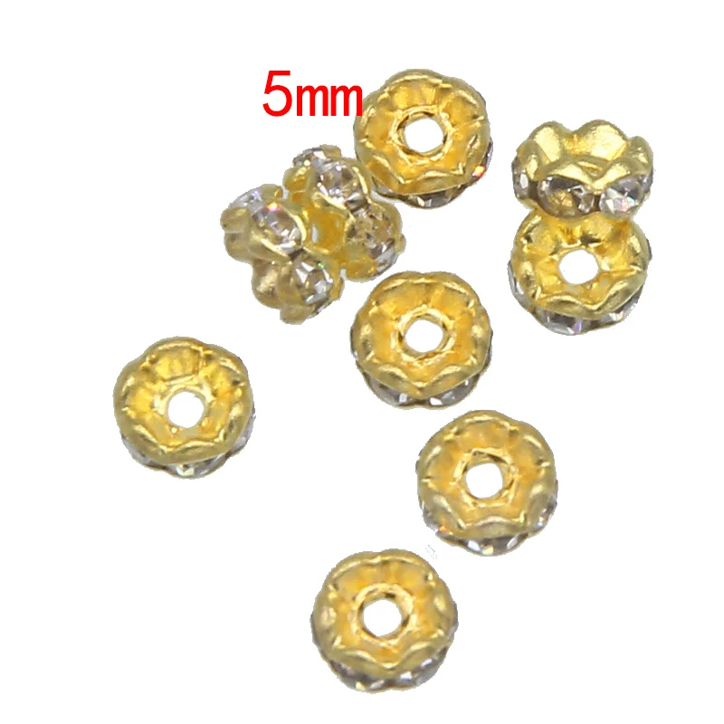 100pcs/lot 5mm Gold Silver Color Rhinestone Rondelles Crystal Bead Loose Spacer Beads for DIY Jewelry Making Accessories fashion | Украшения