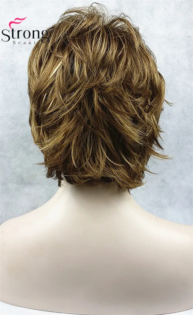 StrongBeauty короткий светло-коричневый подчеркивает Feathery Shaggy полный синтетический парик выбор цвета