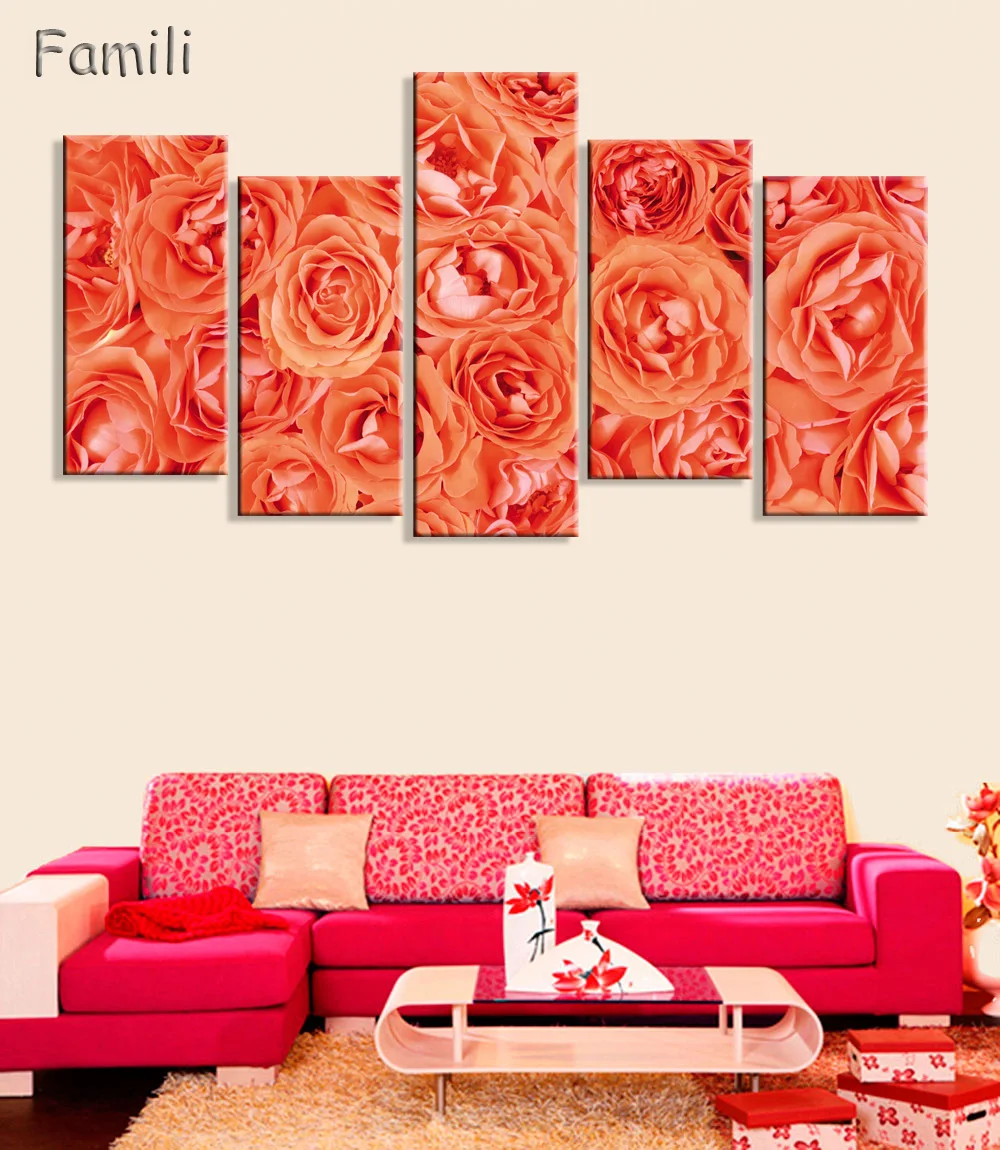 5 панелей HD печать красная роза цветок настенная живопись холст декор комнаты
