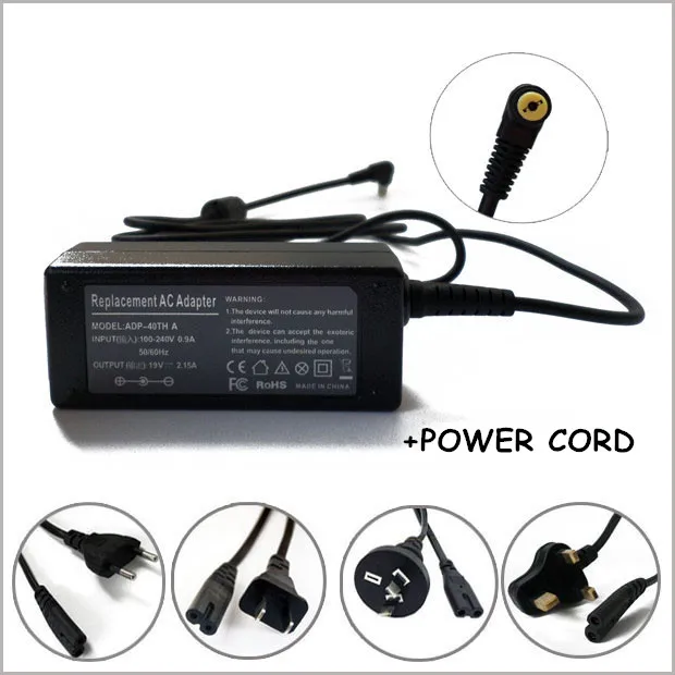 

Laptop Power Supply 19V 2.15A 40W AC Charger Adapter For Acer Aspire One 8.9" 10.1" New Carregador Para Notebook