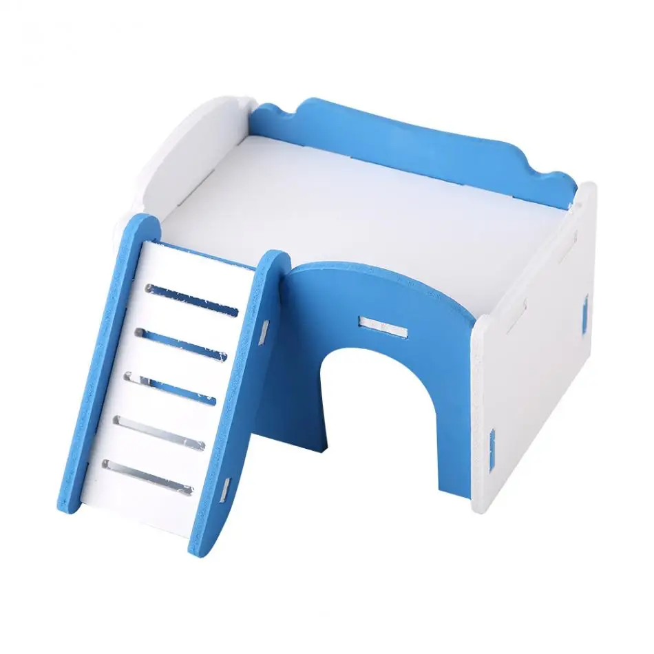 3 Colors Double Layer Hamster House Cute Wooden Sleeping House with Stairs