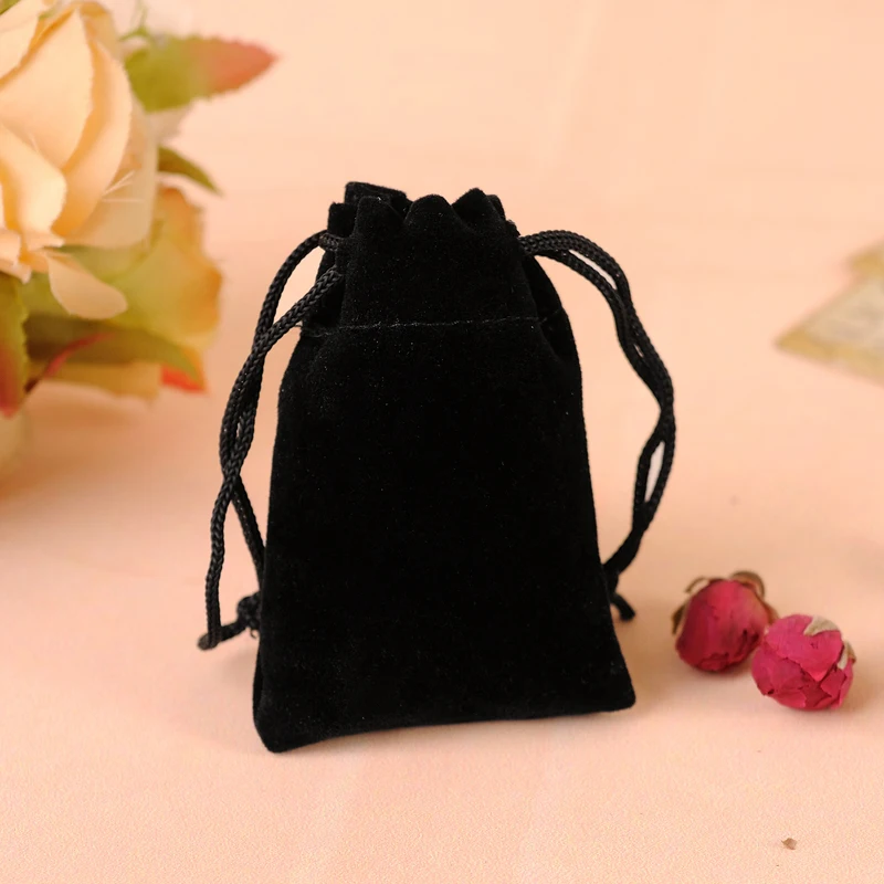 Customized Logo Wholesale 100pcs/lot 5x7cm Black Velvet Drawstring Bag Gift Packaging Bags For Packing Small Jewelry Pouch | Украшения и