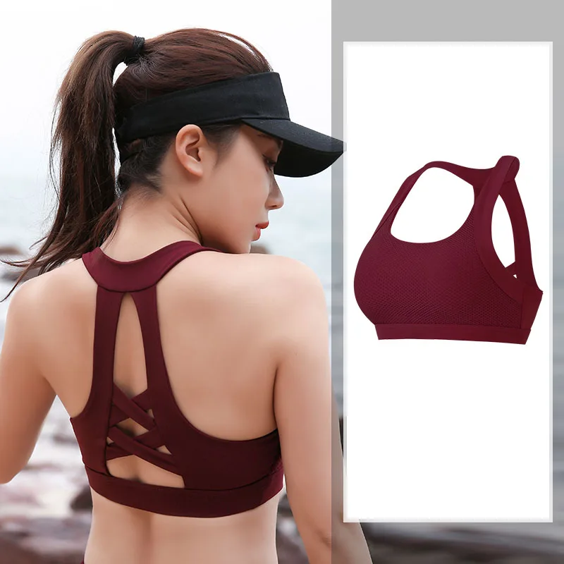 

Women Seamless Sports Sra Push up Breathable Back cross Plus size Athletic Tops Gather Shockproof Bras For Fitness Yoga Running