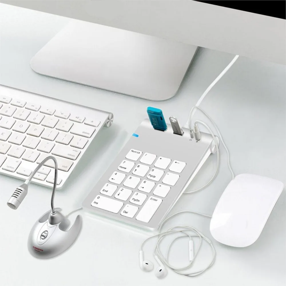USB цифровая клавиатура с 2 Порты 3.0 хаб 3D Stereo аудио адаптер для