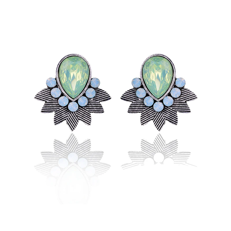 opal green Любовь Мода Стразы инкрустированные светильник зеленый хрустальный камень пирсинг серьги золото серебро цвет серьги гвоздики новые женские ювелирные изделия - Окраска металла: opal green