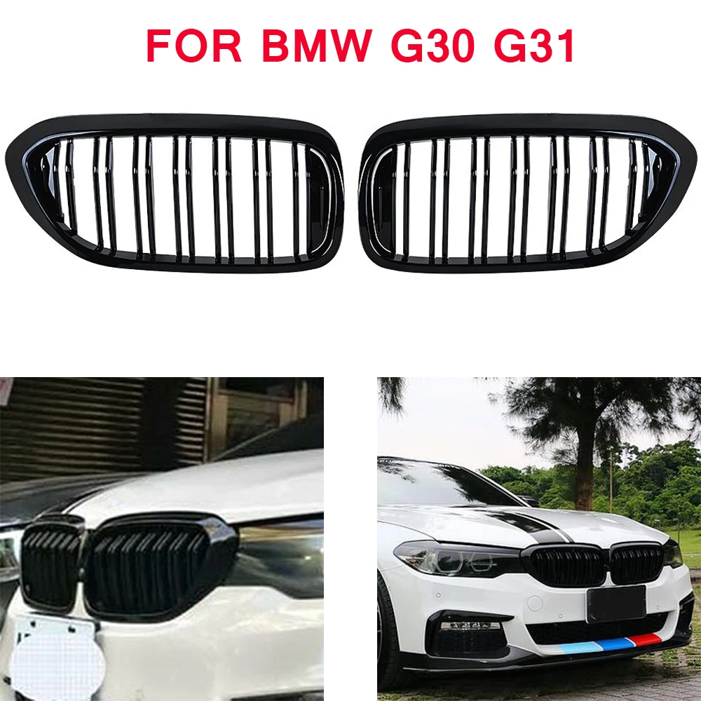Решетка переднего бампера для BMW 5 series M5 G31 520i 530i 540i 2 планка черная Передняя ножка