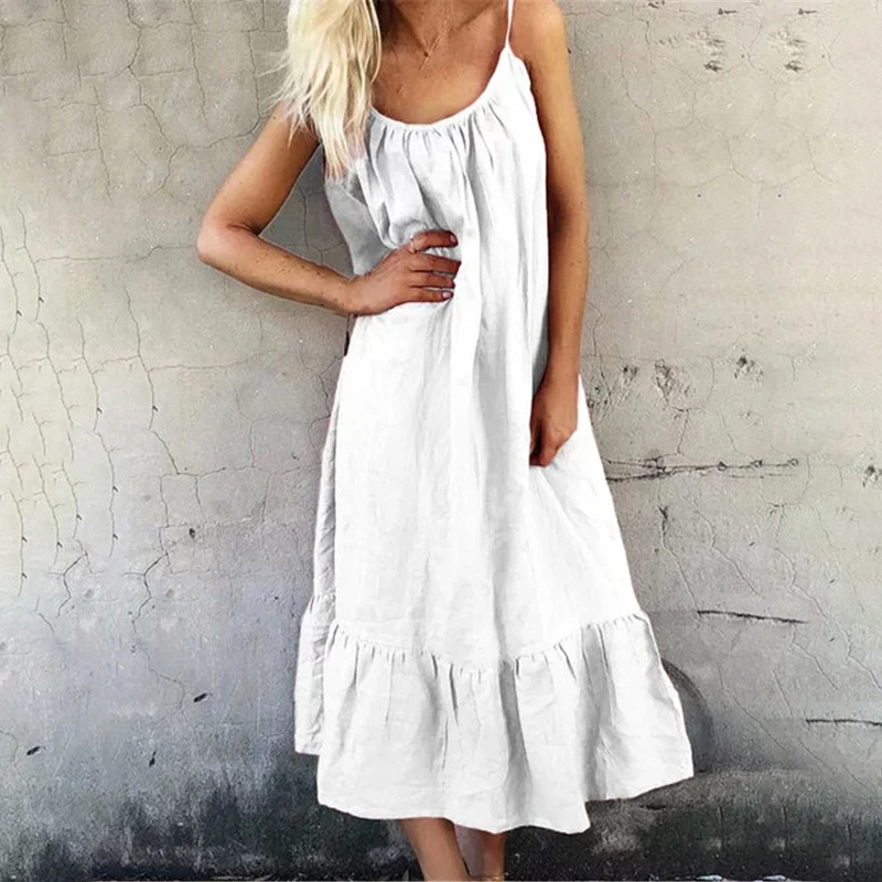 Женское платье вечерние летние повседневные модные пляжные однотонные бохо