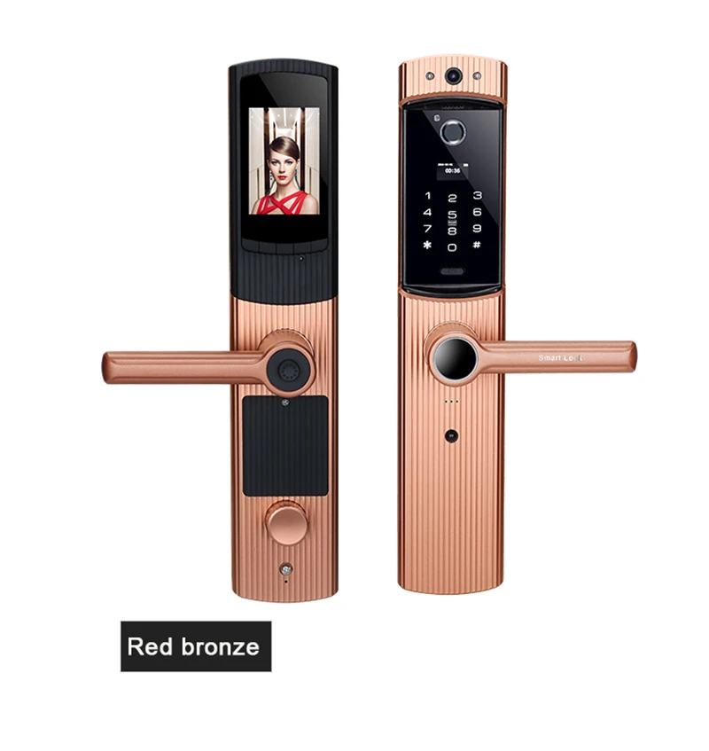 Red Bronze Смарт-Cerradura дверной замок с Wi-Fi дверной видео глазок Камера пароль отпечатка пальца электронный замок для просмотра пульт дистанционного управления дверным APP разблокировка - Цвет: Red Bronze