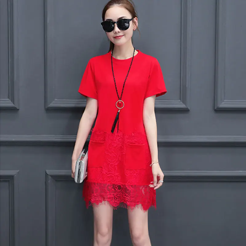 Платье с коротким рукавом и круглым вырезом кружевное дышащее 2017 летняя Новинка