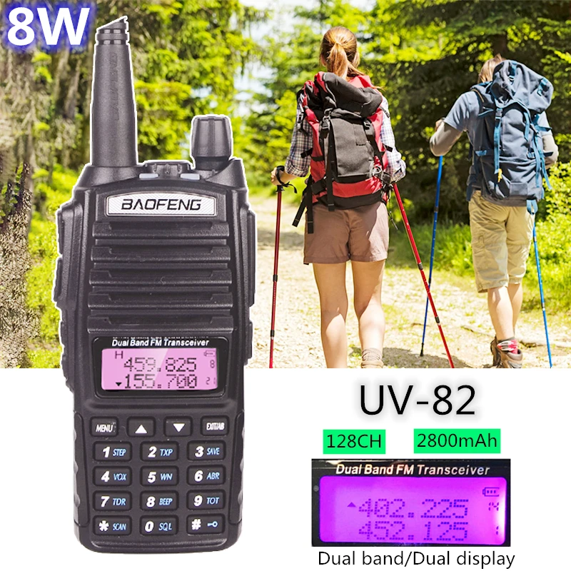 8 Вт Baofeng UV-82 двухдиапазонный двухсторонний радио UV82hp портативная рация 10 км переносной CB Ham Радио VHF/UHF FM приемопередатчик коммуникатор