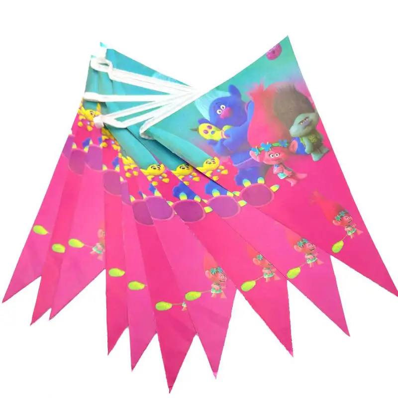 Pennant 1pcs Тролли С Днем Рождения украшения Дети тарелка чашки соломы салфетки Лут сумки одноразовые посуда события вечерние принадлежности сувениры - Цвет: Pennant 1pcs
