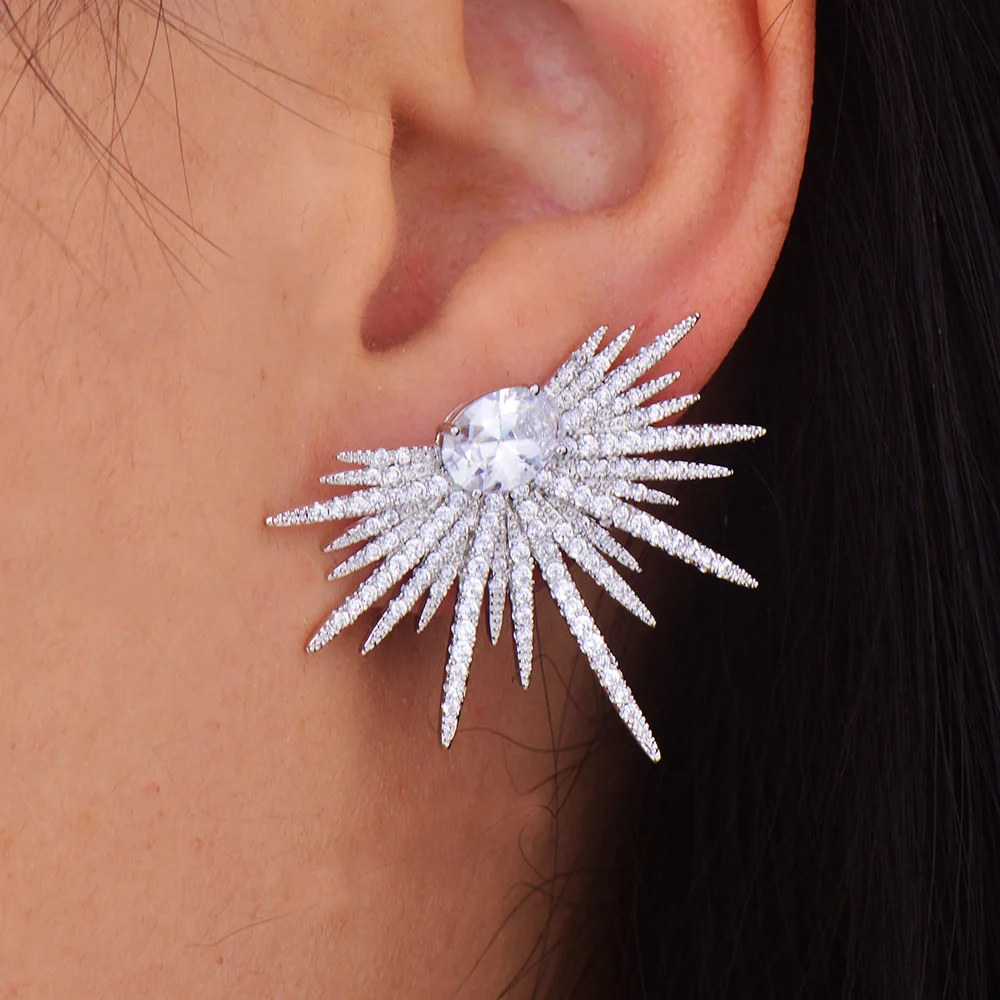 godki brand new hot fashion popular luxury crystal zircon stud earrings spark shape flower earrings fashion jewelry for women free global shipping