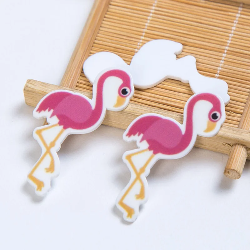 

40 шт./лот, 24x50 мм, мультяшный фламинго, плоский каучук, кабошоны, птица, плоская задняя часть для волос, бант, чехол для телефона, материалы руч...