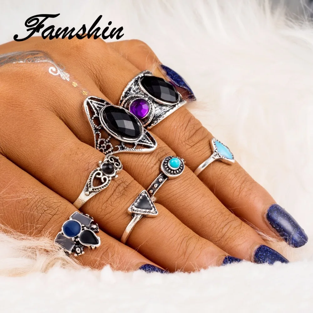 FAMSHIN 6 шт./компл. винтажные тибетские турецкие смешанные комплекты колец на