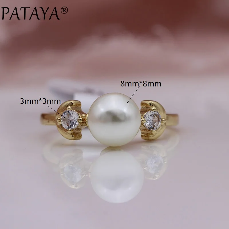 PATAYA, новинка, специальная цена, кольца для женщин, белый искусственный жемчуг, модные ювелирные изделия, 585, розовое золото, оливково-зеленый цвет, натуральное простое кольцо с цирконом