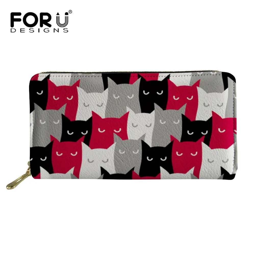 FORUDESIGNS/Новинка, женский длинный кожаный кошелек с кошкой, дизайн полутона, кошелек, кредитный держатель для карт, телефона, кошелек на молнии, кошельки - Цвет: ZJZ556Z21