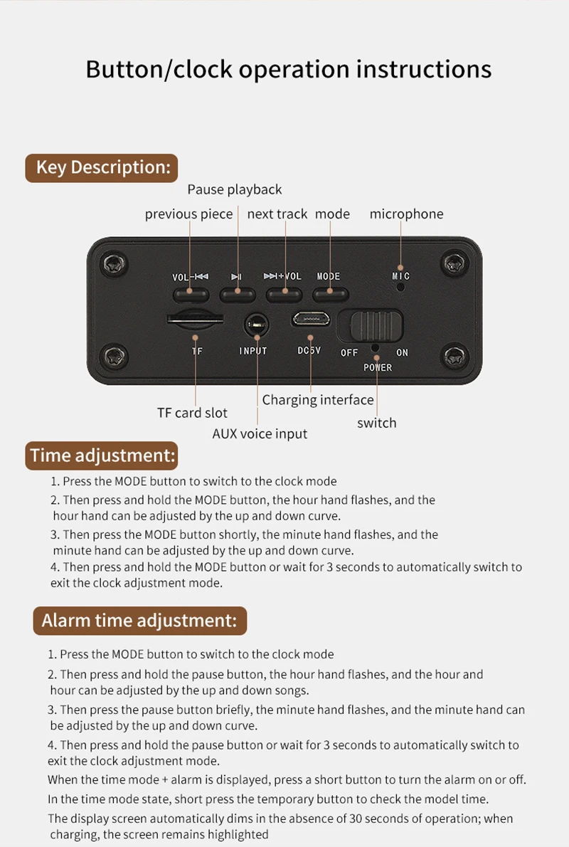 Sovawin Деревянный беспроводной динамик Bluetooth цифровой будильник HIFI Портативный Handfree громкоговоритель с микрофоном Поддержка TF карты MP3