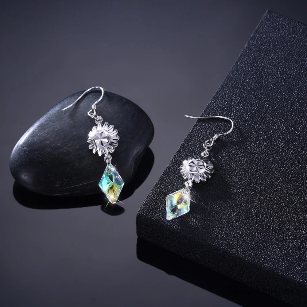 

Fine Jewelry Made with Lekani Crystal Rhombus Earrings Real S925 Sterling Silver Flower Rhombus Earrings for Women Gift 2018