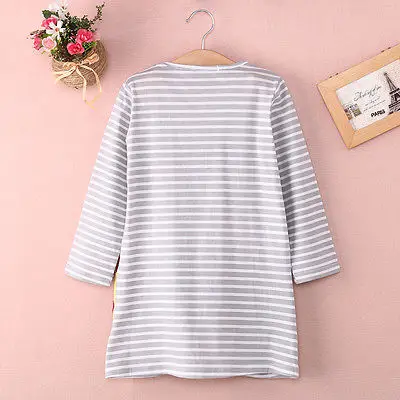 Stylish Kids Children Girls Clothes Dresses Birthday Gifts Party Long Sleeved Shirt A-line Striped Cotton Dress 2 3 4 5 6 7 Year | Мать и
