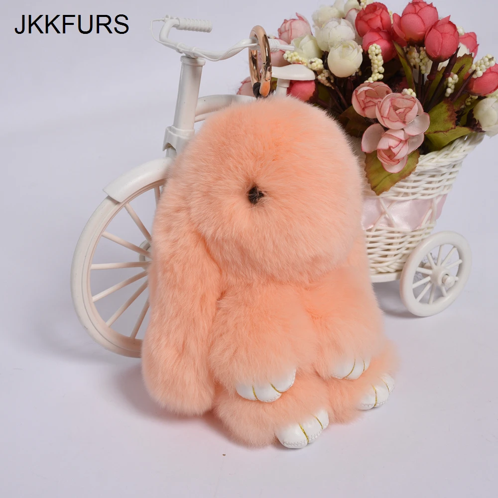 JKKFURS 2019 Новое поступление 18 см Настоящий мех кролика брелки для женщин прекрасный