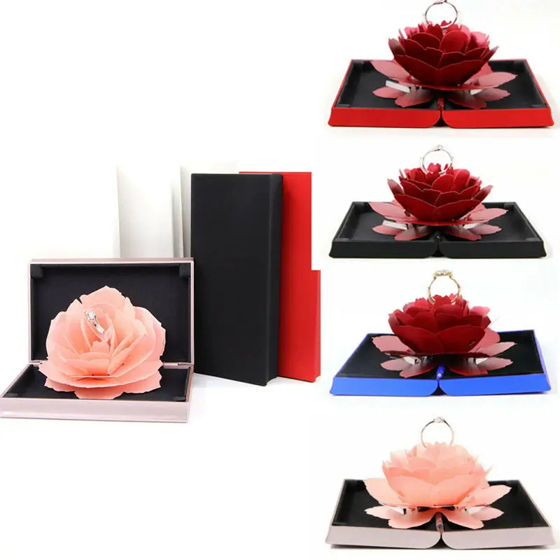 

3D Pop Up Rose Ring Box Wedding Engagement Jewelry Storage Holder Case Bump