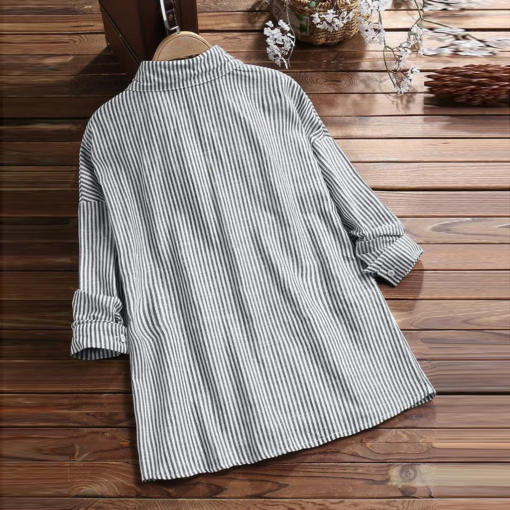 

Blouses Women Fashion Striped Baggy Long Sleeve Blouse Lady Casual Loose Tunic Tops Summer Blouse Plus Size Shirt Blusas