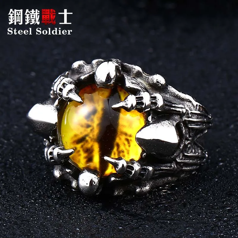 new style yellow eye Сталь солдат, дизайн, высокое качество Коготь Поддельные кольца Для Мужчин's панк вечерние ювелирные изделия лучший подарок по низкой цене - Цвет основного камня: new style yellow eye