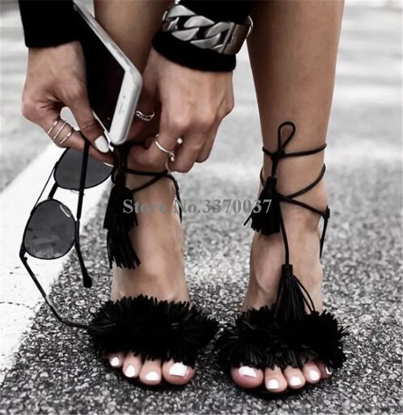 Босоножки женские замшевые с кисточками очаровательные сандалии гладиаторы на