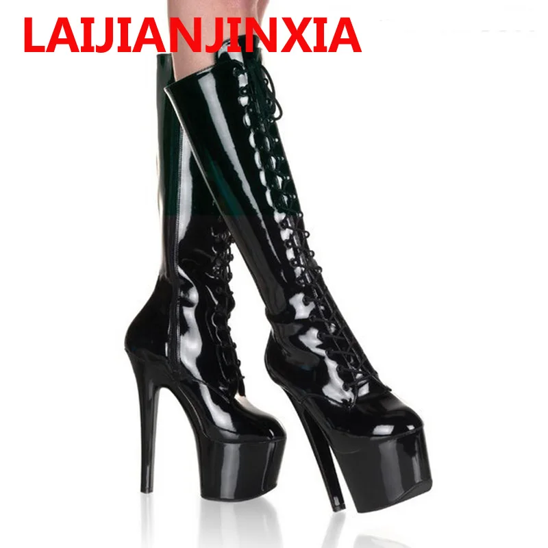 

LAIJIANJINXIA Black Black 15cm Thin High Heels Dancing Shoes Night Club Party Queen Mid-calf Shoes Knee Boots Dance shoes