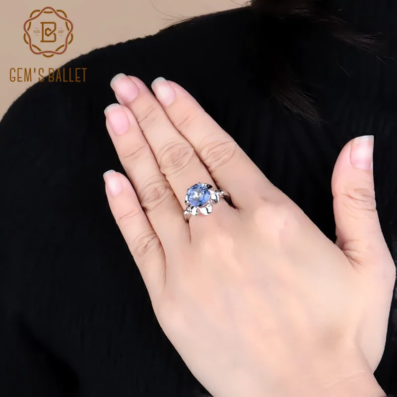 Драгоценный камень балет 2.74Ct натуральный Iolite синий мистик кварц цветок кольцо