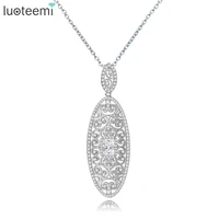 luoteemi 2016 europe retro design hollow out oval shape aaa cubic zirconia pendant necklace for women fashion jewelry