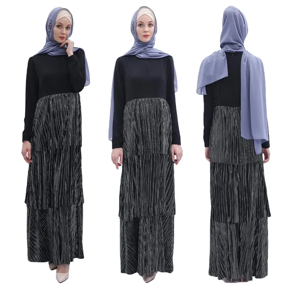 Новые мусульманские женские плиссированные юбки Дубая, женское повседневное многослойное платье Jilbab, повседневная мусульманск