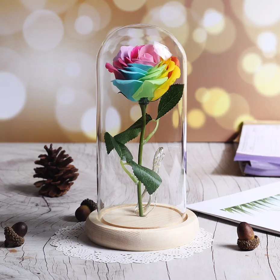 05 Neue schenheit Und Biest Rose In Glaskolben Rose Blume Licht деревянная основа Glas Dome Für Mutter Der Tag Valentines Weihnachten - Цвет: 05