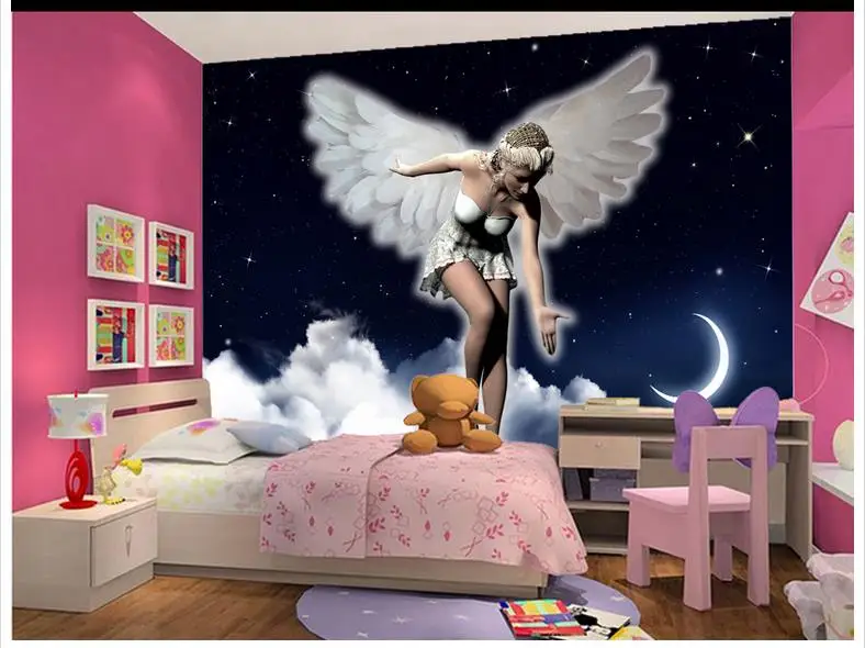 3d фотообои фрески обои для стен 3 d красивое ночное небо ангел спальни гостиной|mural