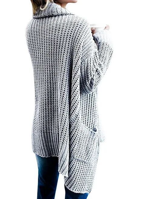 2017 Autumn Winter Women's Loose Long Sleeves Knitted Pocket Cardigan Sweater Coat |