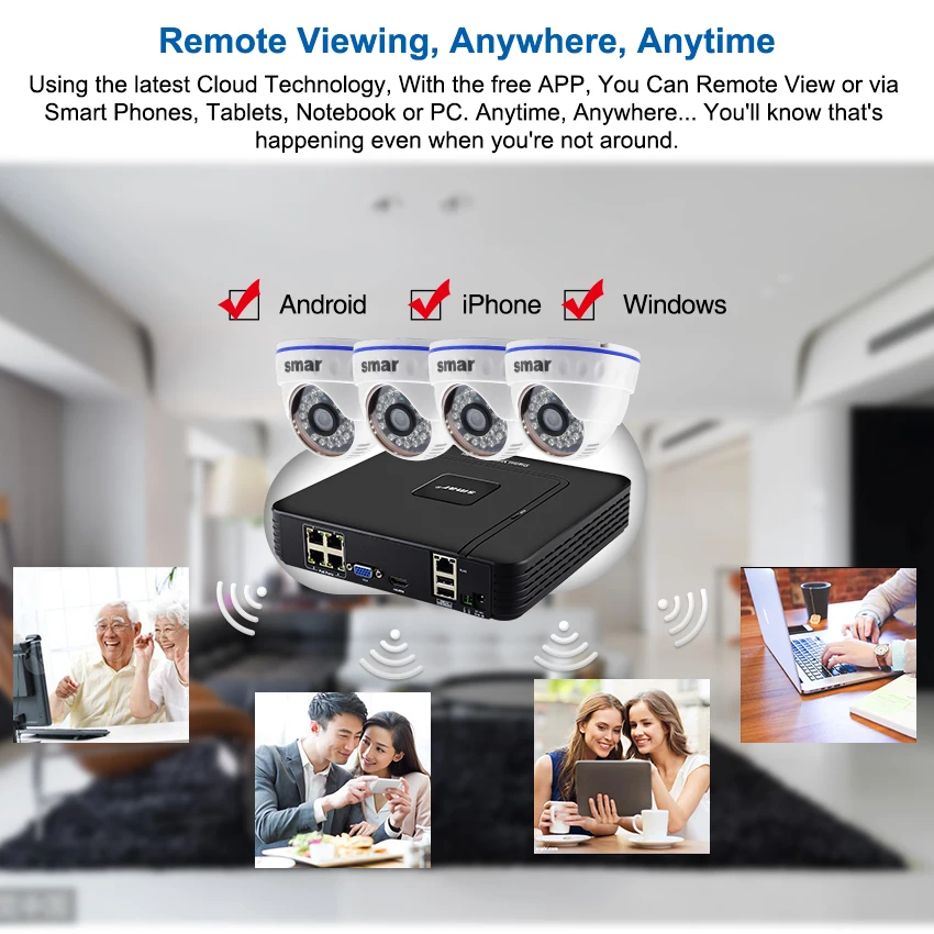

Smar Home Surveillance System 4CH 1080P POE 48V NVR CCTV Kit 4PCS 2MP 20FPS Indoor Dome IP Camera PoE NVR Kit CCTV System