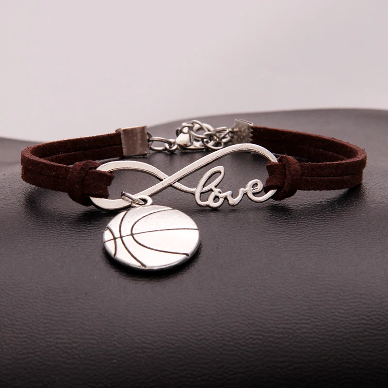 (10Pcs/Lot) 15Colors Infinity Love Basketball Bracelet &amp Bangles Charm Braided Leather Bracelets Sports Jewelry For Women Men | Украшения