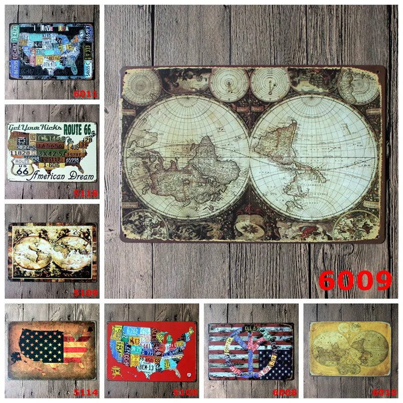 1PCS Map flag license plate metal painting fashion bar home decoration wall 20X30 CM | Дом и сад