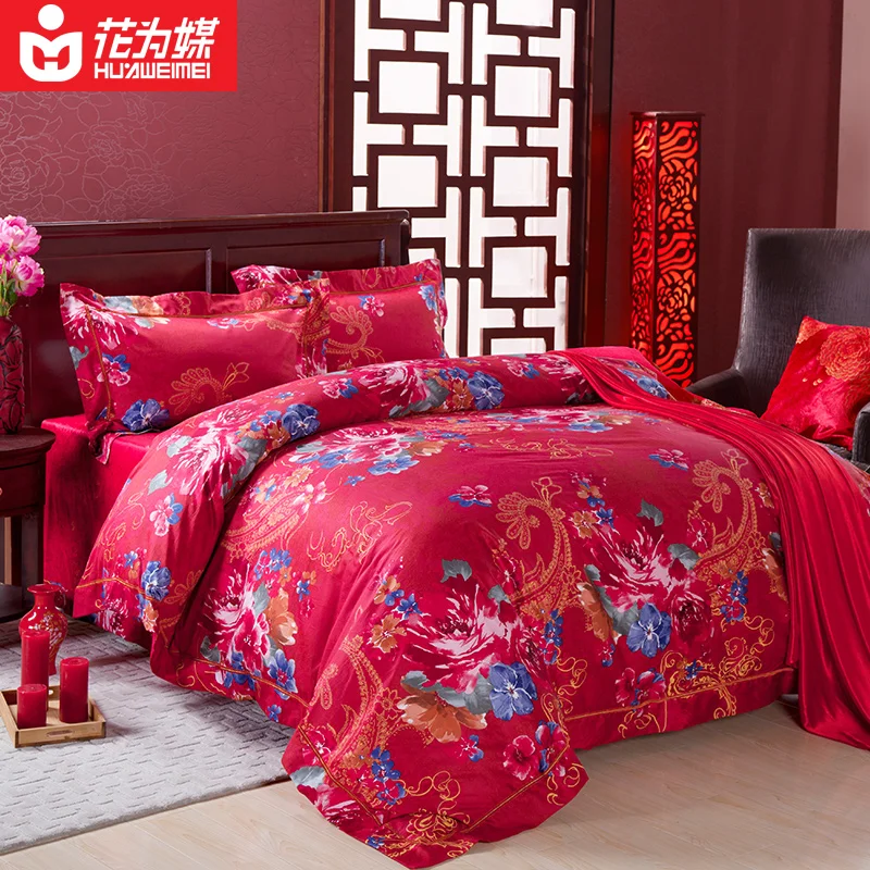 free shipping Home textile high quality print red bed sheets 4 pieces set  comforter set | Дом и сад | АлиЭкспресс