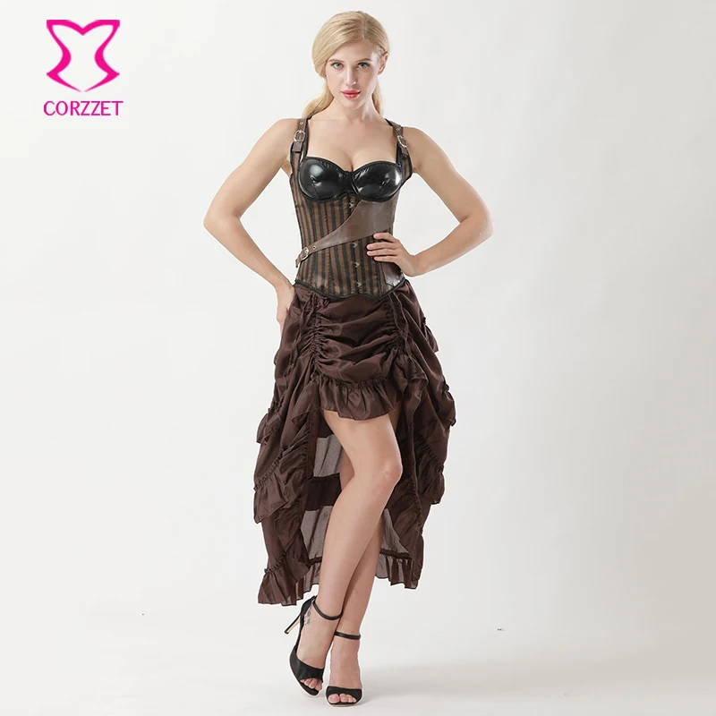 Корсет корректирующий женский с косточками из искусственной кожи|steampunk