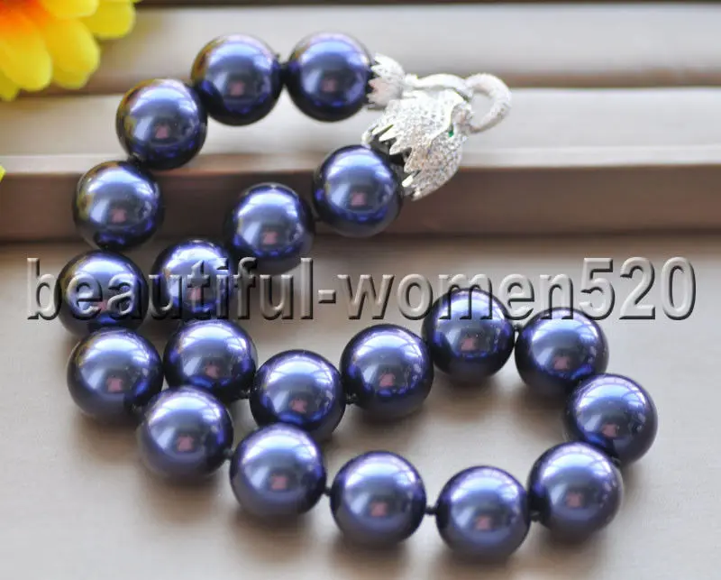 

Z9079 20mm Jewelry-Blue South Sea Shell Pearl Necklace cougar CZ 18inch