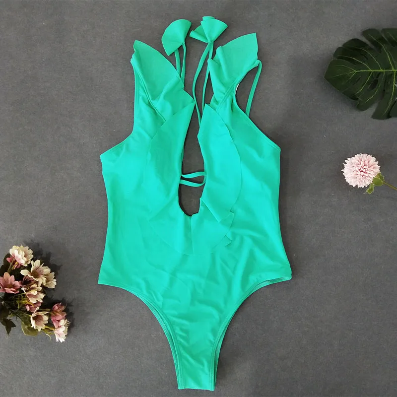 Сексуальный гофрированный Цельный купальник новинка 2019 женский на шнуровке пуш