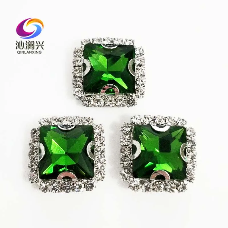

Grass green square shape high quality Crystal glass buckle,silver bottom sew on rhinestones for Diy/jewelry accessories SQK21
