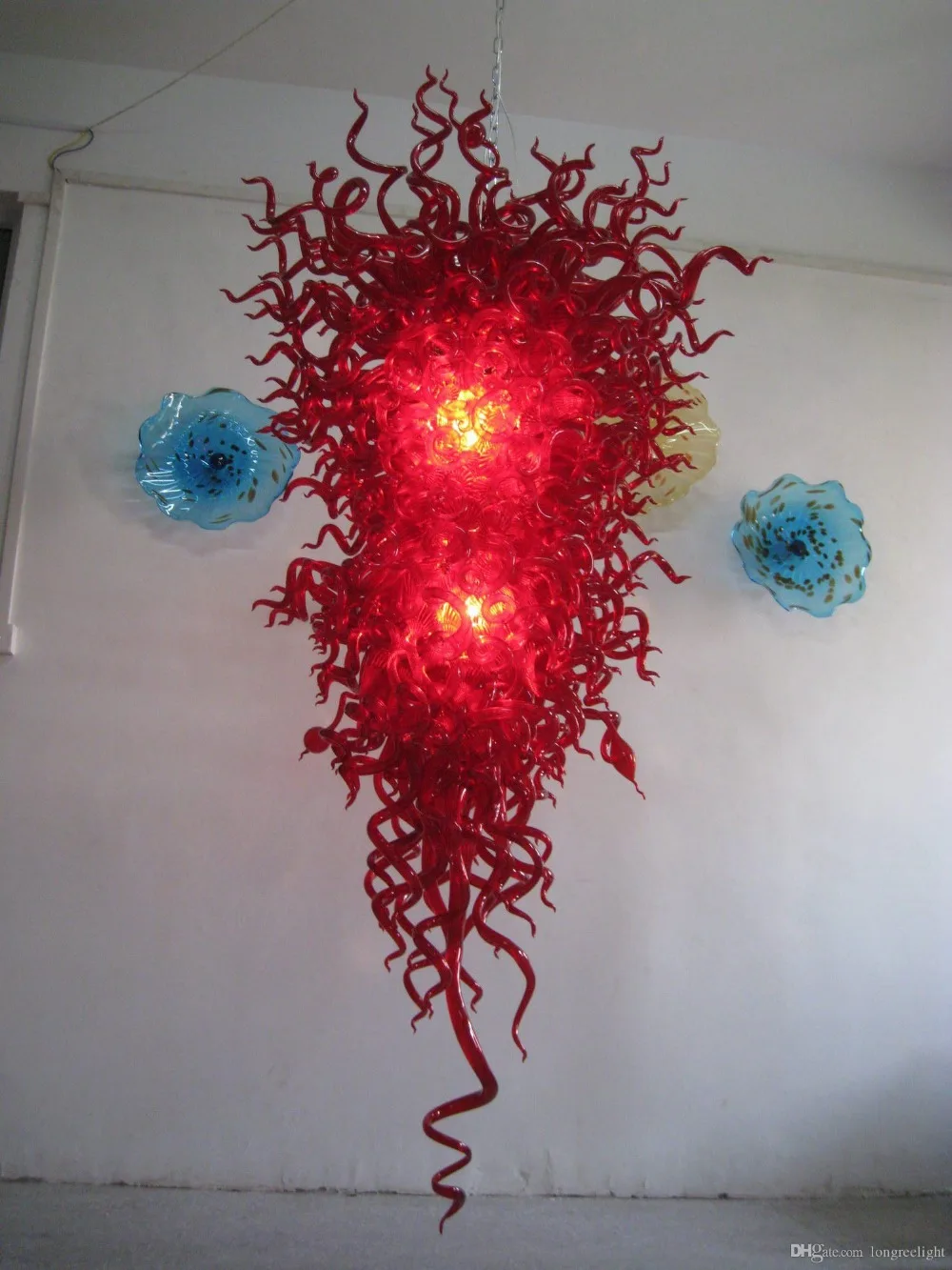 

Luxury Home Decorative LED Light Big Size Red Chandelier Long Style Hand Blown Glass Hanging Chandelier