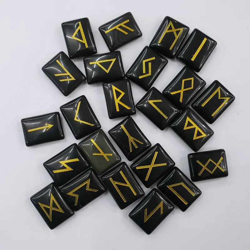 black onyx Горячая Распродажа 25 шт. натуральный авантюрин оникс тигровый глаз камень руны викингов амулет набор рейки целебные кристаллы гадание обрушивающиеся камни - Цвет: black onyx