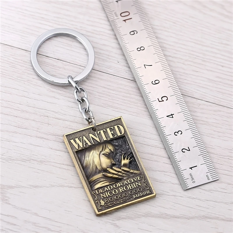 J Store Anime Keepsake One Piece Robin Wanted Warrant Square Keychains Silver Brown Alloy Cosplay Jewelry | Украшения и
